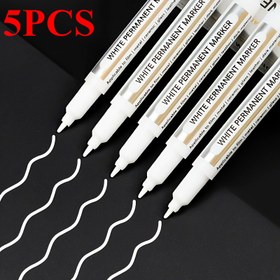 Resim 5 adet Beyaz Marker-Su geçirmez, yağlı, kalıcı jel mürekkep-lastik sanatı, grafiti, ahşap ve sahte deri için-dayanıklı, lekesiz, canlı renkler-yaratıcı tasarımlar için 