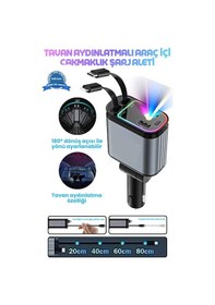 Resim Led Işık Tavan Aydınlatmalı 66w 4'1 Çift Kablolu Hızlı Şarj 3.4a Araç İçi Çakmaklık Şarj Aleti Siyah 