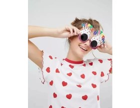 Resim Happy Birthday Beyaz Fuşya Parti Gözlüğü 