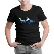 Resim Diver Underwater İn A Shark Silhouette Siyah Çocuk Tshirt 001 