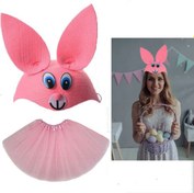 Resim NessiWorld Tavşan Kostümü Pembe - 23 Nisan Tavşan Şapka ve Tütü Etek Seti 2 Parça 