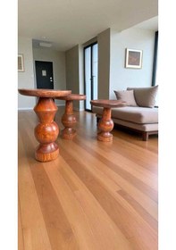 Resim Simillo Ahşap Mantar Sehpa 3 Lü Fındık Renk Doğal Zigon Fiskos Takımı Kahverengi 