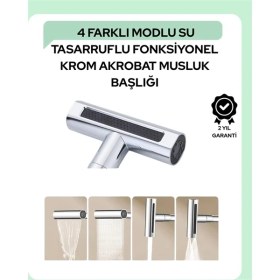Resim MiraLive Çok Fonksiyonlu Musluk Başlığı | 4 Su Modu | Geniş Uyumlu Adaptör Seti | Mutfak ve Banyo Uyum 