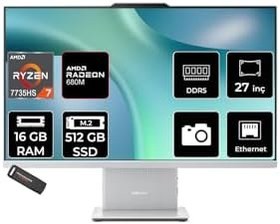 Resim LENOVO IdeaCentre 27ARR9 Ryzen 7 7735HS 16GB 512GB SSD 27" FHD FDOS Gri All in One Bilgisayar 