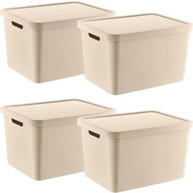 Resim Pearl Shop 4'lü Set Stafi Çok Amaçlı Kapaklı Kutu Latte 18 Lt - Latte, Çok Amaçlı Kapaklı Kutu, Ev-Ofis-Depo Için, Kapaklı Saklama Kutusu 