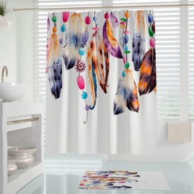 Resim Renkli Tüy Desen Banyo Duş Perdesi-180x200cm Duşakabin Perdesi, Tek Kanat Dream Catcher Duş Perde Tropik Home