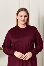 Resim Kadın Büyük Beden İki İplik Penye Uzun Tesettür Tunik - Bordo / XL 