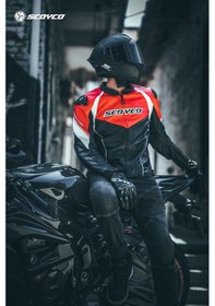 Resim Motoanl Motosiklet Montu 4 Mevsim Deri Ve Maxdura Kumaş Racing Mont Pu Leather Black-red 