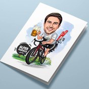Resim Bisikletle Gezen Erkek Karikatürlü Tebrik Kartı 