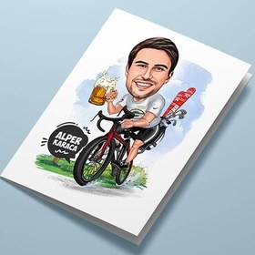 Resim Bisikletle Gezen Erkek Karikatürlü Tebrik Kartı 