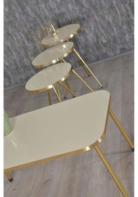 Resim Uslucan Alışveriş Zigon Sehpa Ve Orta Sehpa Kr Gold Metal Ayak Gold Krem Set Çok Renkli 