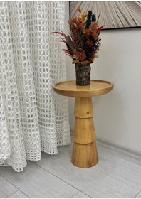 Resim AYLESA Ahşap Tekli Mantar Yan Sehpa Modern 50cm Meşe Renk Fiskos Çiçeklik 