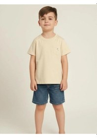 Resim Breeze Erkek Bebek Cep Detaylı Basic T-shirt-15832 Bej 