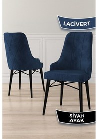 Resim Canisa Neta Serisi, 1.sınıf Babyface Kumaş , Siyah Gürgen Ayak, 8 Adet Lacivert Mutfak Sandalye Sandalye Lacivert Ayaklar Siyah 