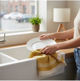 Resim Pamuklu , Püsküllü , Yüksek Emiş Güçlü El Ve Kurulama Bezi Mutfak Havlusu 30 X 50 Cm - Sarı Sarı 