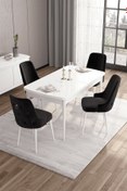 Resim Canisa Are Serisi 80x132 Mdf Açılabilir Beyaz Masa Ve 4 Siyah Sandalyeli Masa Takımı 