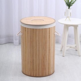 Resim Orret Home Doğal Bambu Katlanabilir Kirli Çamaşır Sepeti, Yıkanabilir Çıkarılabilir Astar Torbalı, Sele Görünümlü Şık ve Dayanıklı Çamaşır Sepeti, Kapaklı ve Ergonomik Tasarım (Yuvarlak) 