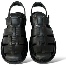 Resim Liger Erkek Hakiki Deri Cırtlı Sandalet Siyah-füme-siyah - Füme Siyah - Füme 