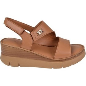 Resim Beety Hakiki Deri Dolgu Taban Kadın Sandalet Bee-1127 Taba Taba 