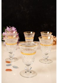 Resim Mest 6 Kişilik Gold Yaldız Ayaklı Cam Kahve Yanı Su Bardağı Seti - 200 Cc Şık Sunumlar Için Zarif Seçim Gold 
