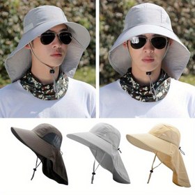 Resim 1 adet Unisex Hızlı Kuruyan Güneş Koruma Şapkası, Nefes Alabilen Polyester ve Naylon Karışımı, Balıkçılık, Yürüyüş, Plaj ve Kamp için Ayarlanabilir Bağcıklı - Hafif ve Rahat Uyum, Plaj Şapkası 