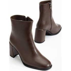 Resim Suins Lilya Model Premium Model Kadın Kahve Siyah Bot 7 Cm Topuk Yüksekliği Kahve 