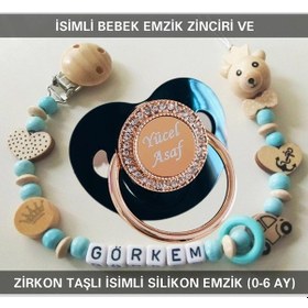 Resim Sahi Aksesuar İsimli Emzik Zinciri Ve İsimli Silikon Emzik 0-6 Ay Bezyı535 Çok Renkli 