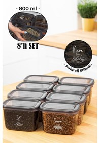 Resim Vienev Beyaz Serigrafi Etiketli 8li Peggy Dikdörtgen Baharatlık Seti 800 ML Antrasit 