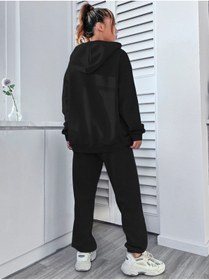 Resim LAND MODA Kadın Brooklyn Baskılı Kapüşonlu Sweatshirt Eşofman Alt Üst Takımı 