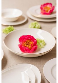 Resim Soley Ceyda Altın Kenarlı 24 Parça 6 Kişilik Porselen Yemek Takımı Ekru 