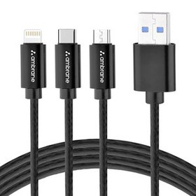 Resim Ambrane Trio-11 3-in-1 Fast Charging 2.1A Unbreakable Braided Cable (Black) 