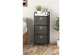 Resim Dehalimited Üç Sepetli Frenli Tekerlekli Elbise Çamaşır Sepeti - Banyo Dolabı Kirli Sepetli Banyo Düzenleyici Dolap 