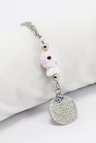 Resim biuti El Yapımı Pembe Cam Balıklı Metal Ayetel Kürsi Araba Dikiz Ayna Süsü, Yeni Araba Hediyesi 