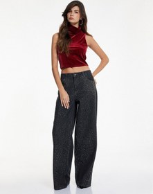 Resim Koton Slim Fit Dik Yaka Kolsuz Crop Kadife Bluz Bordo 6wak10005ek Bordo 