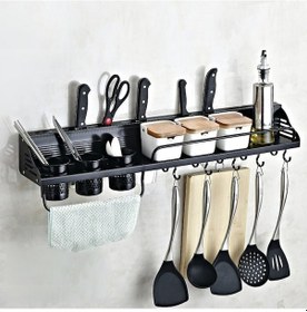 Resim Mutfak Çok Fonksiyonlu Duvara Monte Baharat Saklama Rafı Siyah 
