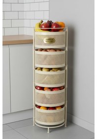 Resim Metal Sebzelik 5 Katlı Tepsili Açılır Metal Patates Soğan Meyvelik Sepeti Rafı Krem Krem 