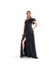 Resim Dip Moda Kadın Siyah İthal Kumaş Saten Abiye Elbise Dpnbswll10 Siyah 