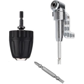 Resim Depolife Mandrenli Köşe Vidalama Delme Kör Nokta Aparatı 1/4 Hex Matkap Vidalama Adaptörü Altıgen Saplı 3lü 