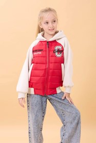 Resim Kız Çocuk İçi Peluşlu Kapüşonlu Kapitone Kolej Ceket - Kırmızı / 10-11 Yaş 