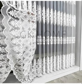 Resim Lüks Brode Desenli Tül Perde Sık Pileli 1/3 Dikim, Salon Için Şık Ve Zarif Tül Perde Modeli Kırık Beyaz 