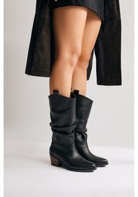 Resim Lise-britt Siyah Körüklü Nakışlı Western Bot 001 