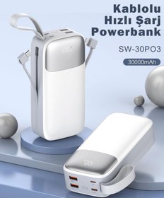 Resim SWORD 30000 Mah Kablolu Powerbank Sw-30po3 Beyaz 