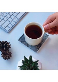 Resim Decorita Cam Bardak Altlığı Gri Gold Mermer 4'lü Takım 10 x 10 CM Gri 