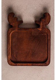 Resim Snippy Deer - Yılbaşı Geyik Desenli Ahşap Çerezlik Sunum Tabağı Sunumluk Servis Tabağı Ahşap 