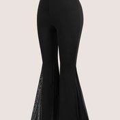 Resim Kadınlar için Şık Yüksek Bel Flare Pantolonlar - Nefes Alabilir, Kalça Kaldırıcı, Esnek Polyester Taytlar Düz Renklerde 