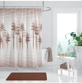 Resim Ağaç Desen Banyo Perdesi, Kahverengi Duş Perdesi,Banyo Dekorasyon Kahverengi 