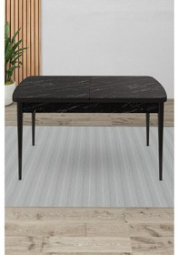 Resim Canisa Exve Serisi 80x132 Açılabilir Siyah Mermer Desen Masa Takımı Ve 4 Antrasit Sandalye Masa Siyah Mermer Desen Sandalyeler Antrasit 