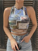 Resim Jose Clothing Kadın Bel Ip Dolama Detay Sıfır Kol Crop Bluz 