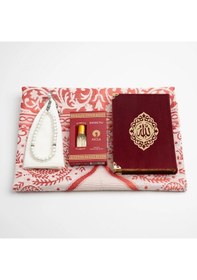 Resim Takke + Esans + Tesbih + Seccade + Kadife Kuran Hediye Seti Çanta Boy, Bordo 