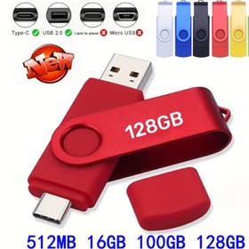 Resim 128GB/100GB/16GB USB 2.0 ve Type-C OTG Flash Sürücü - Renkli Manyetik Kapaklarla Yüksek Hızlı Kalem Sürücüsü, 2'si 1 Arada Veri Depolama Çubuğu, Kırmızı 